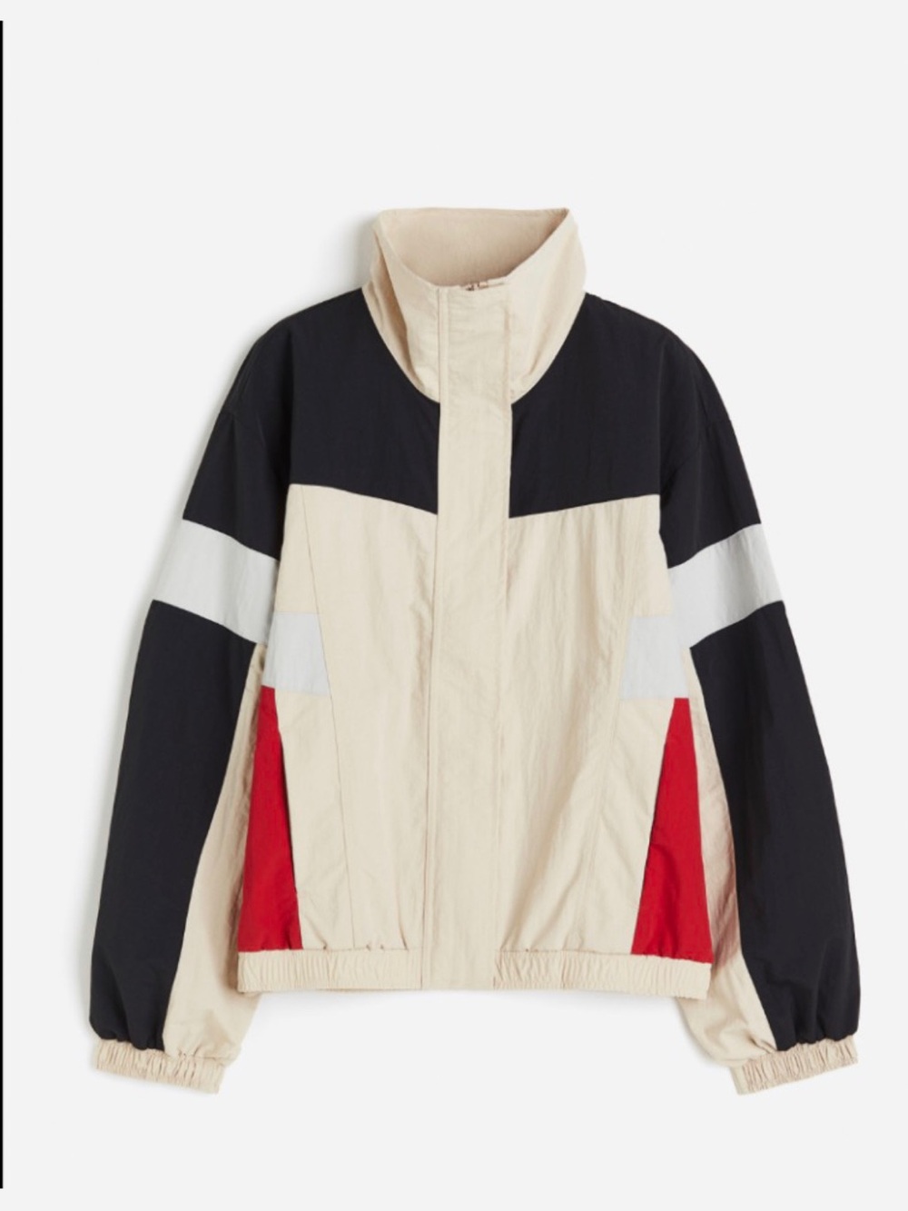 H&M Colorblock Bomber Jacket in Beige, Black & Red